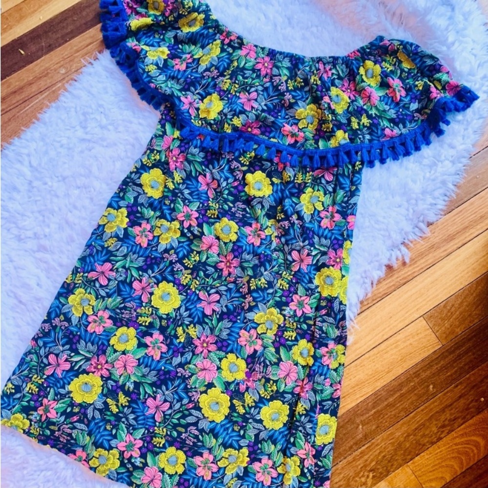 ⭐️ WESTPORT Off The Shoulder Floral Pom Bohemian Dress - Picture 1 of 4